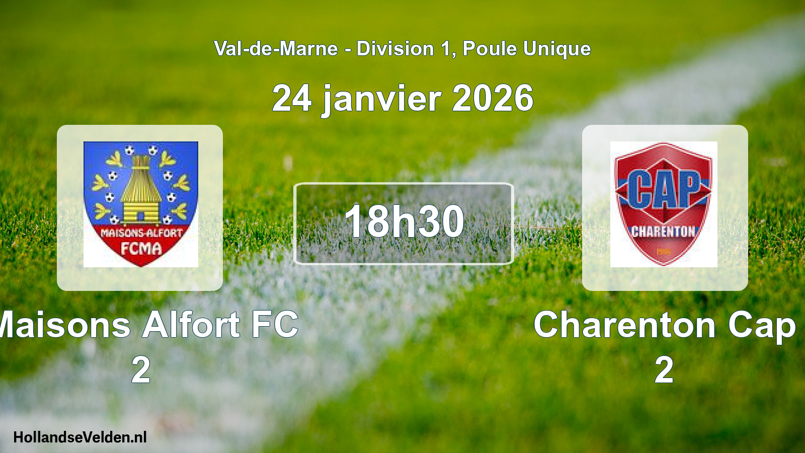 Match programmé: Maisons Alfort FC 2 - Charenton Cap 2 (24 janvier 2026)