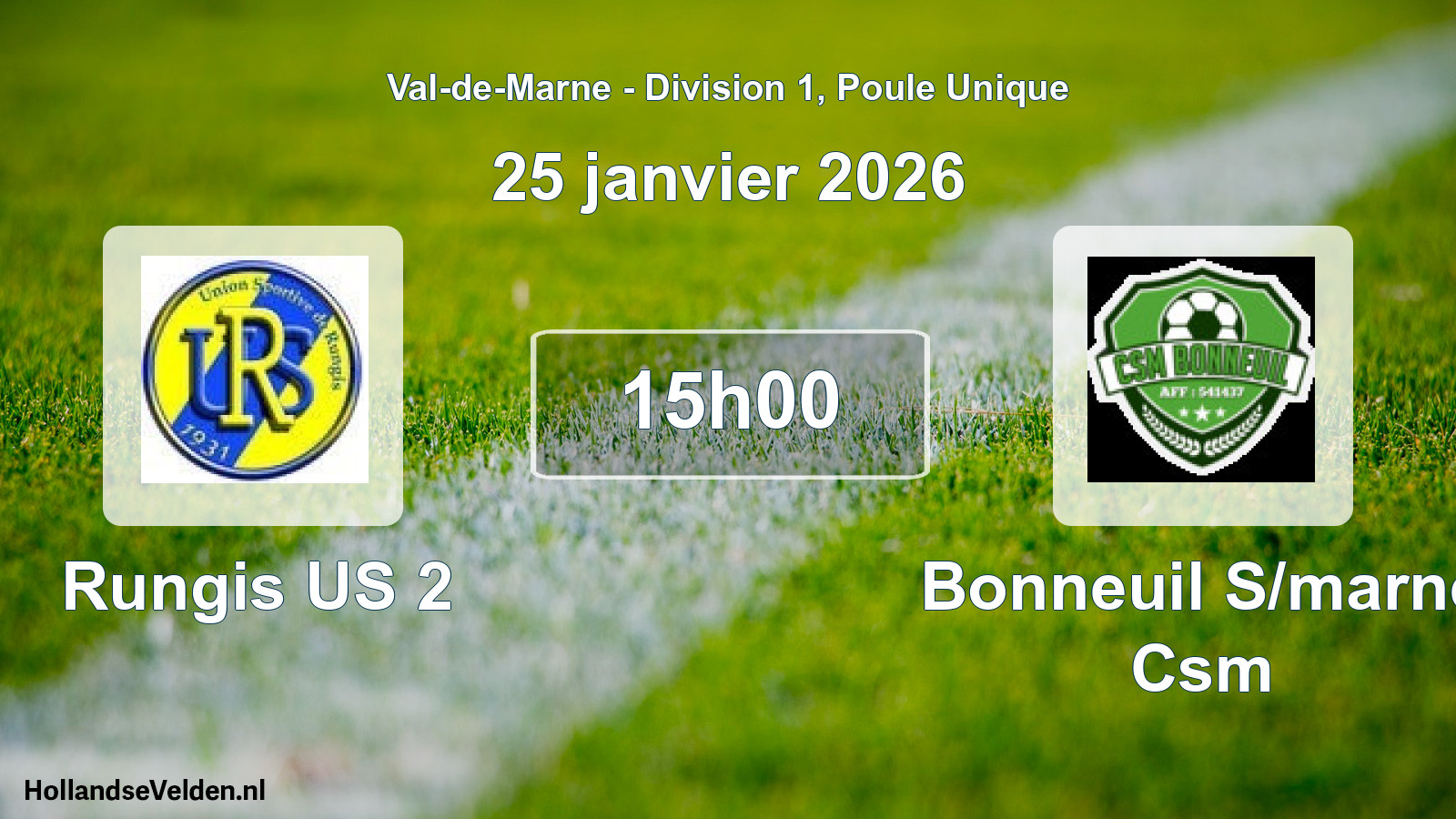 Match programmé: Rungis US 2 - Bonneuil S/marne Csm (25 janvier 2026)