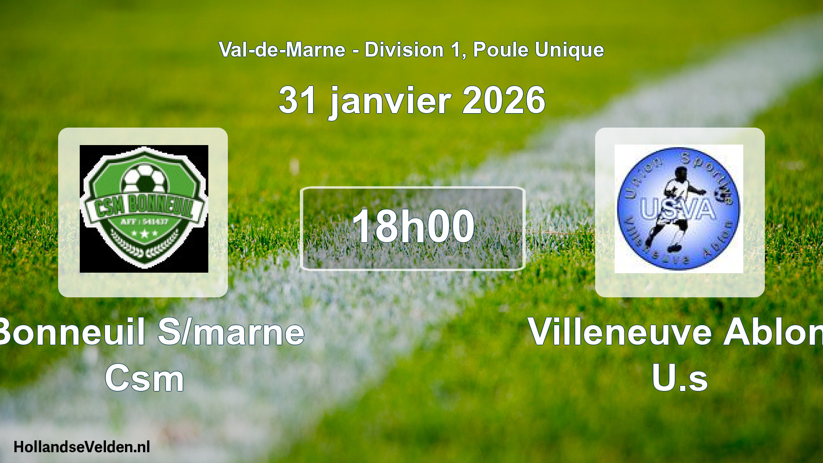 Match programmé: Bonneuil S/marne Csm - Villeneuve Ablon U.s (31 janvier 2026)