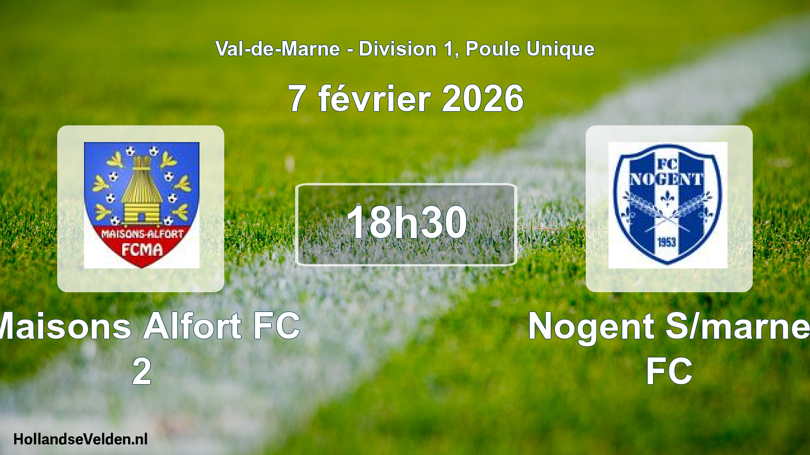 Match programmé: Maisons Alfort FC 2 - Nogent S/marne FC (7 février 2026)