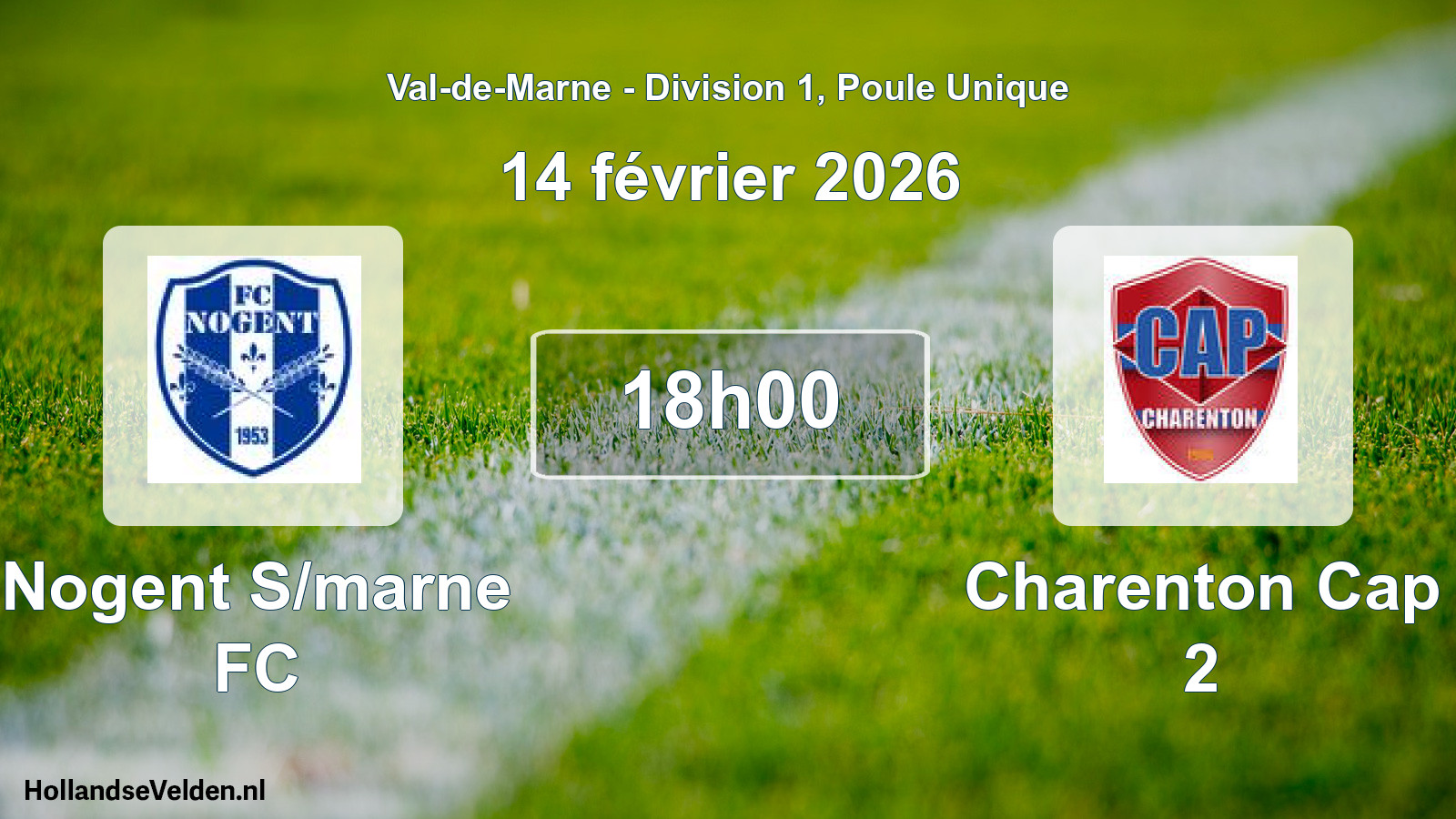 Match programmé: Nogent S/marne FC - Charenton Cap 2 (14 février 2026)