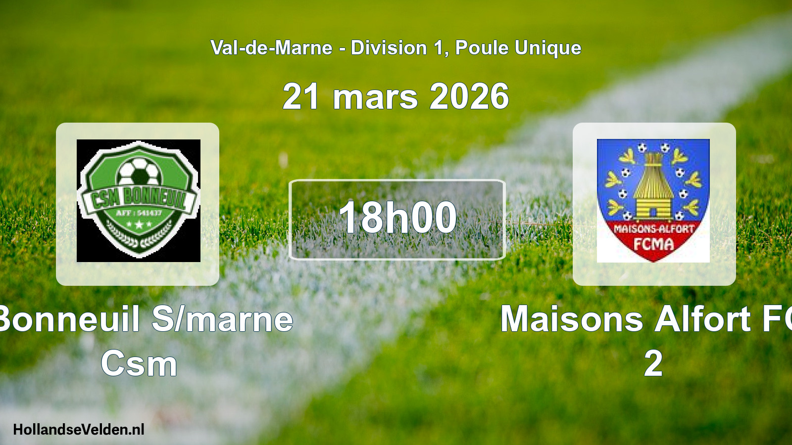 Match programmé: Bonneuil S/marne Csm - Maisons Alfort FC 2 (21 mars 2026)