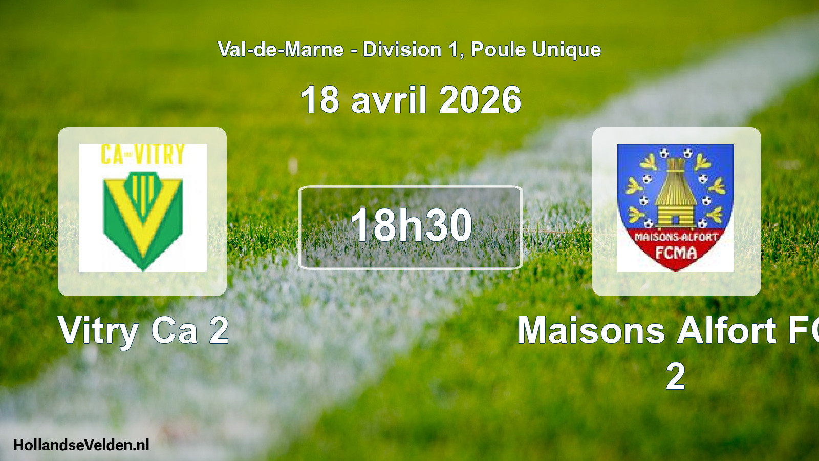 Match programmé: Vitry Ca 2 - Maisons Alfort FC 2 (18 avril 2026)