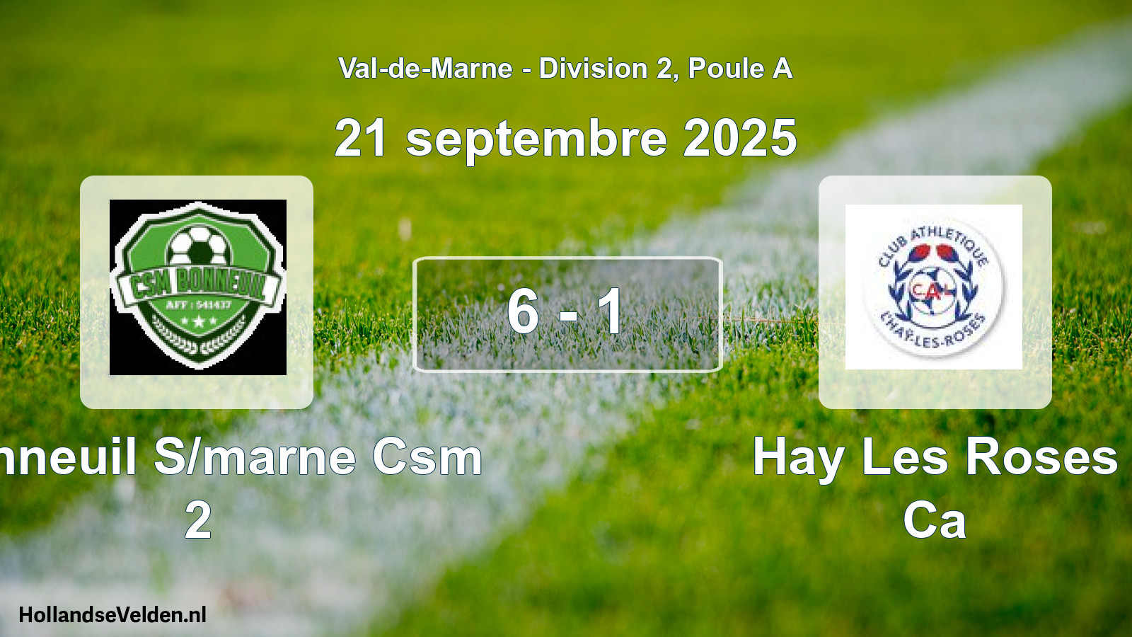 Match joué: Bonneuil S/marne Csm 2 - Hay Les Roses Ca 6 - 1 (21 septembre 2025)