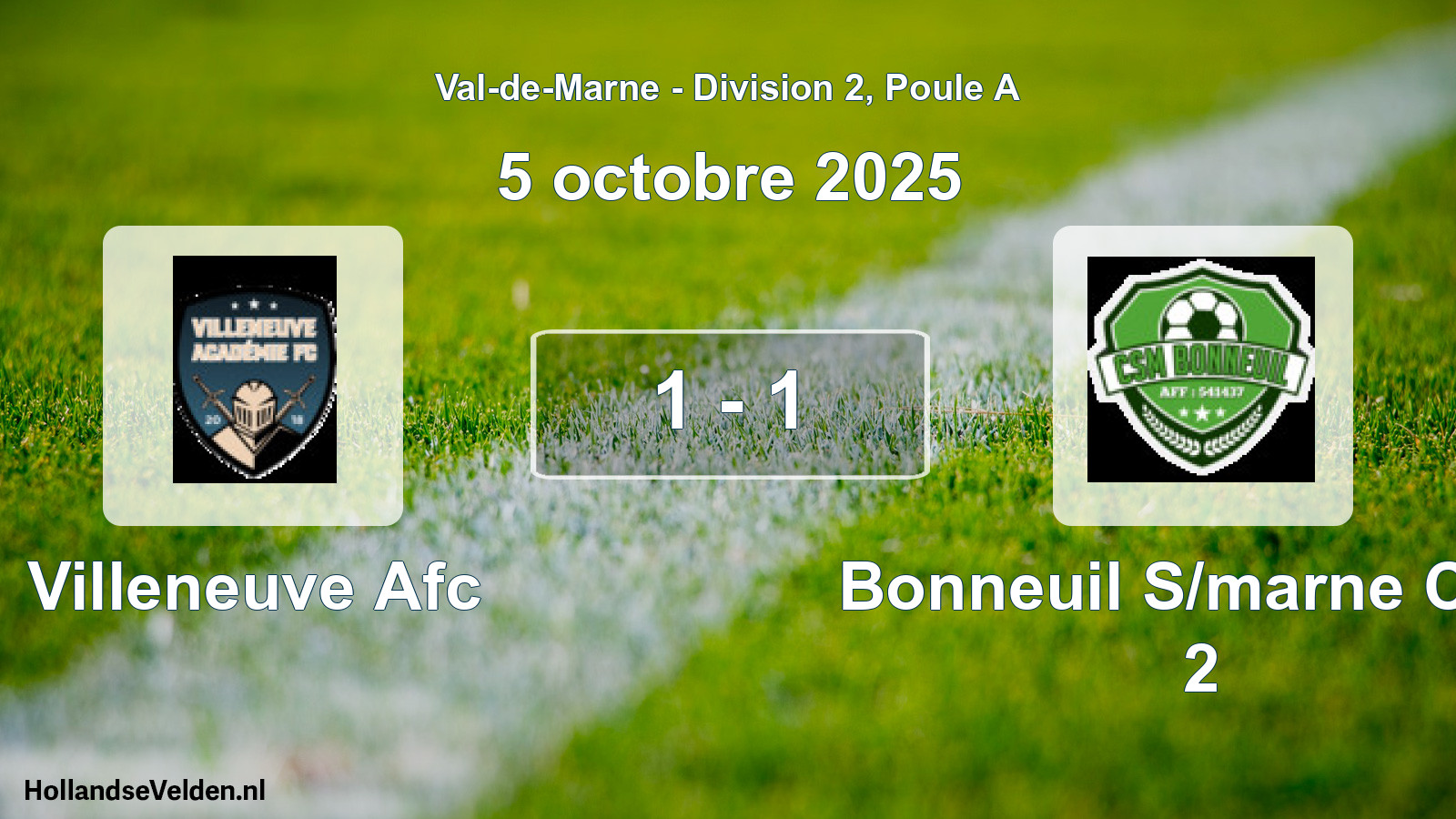 Match joué: Villeneuve Afc - Bonneuil S/marne Csm 2 1 - 1 (5 octobre 2025)