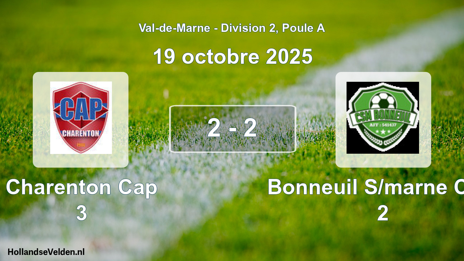Gespeelde wedstrijd: Charenton Cap 3 - Bonneuil S/marne Csm 2 2 - 2 (19 oktober 2025)
