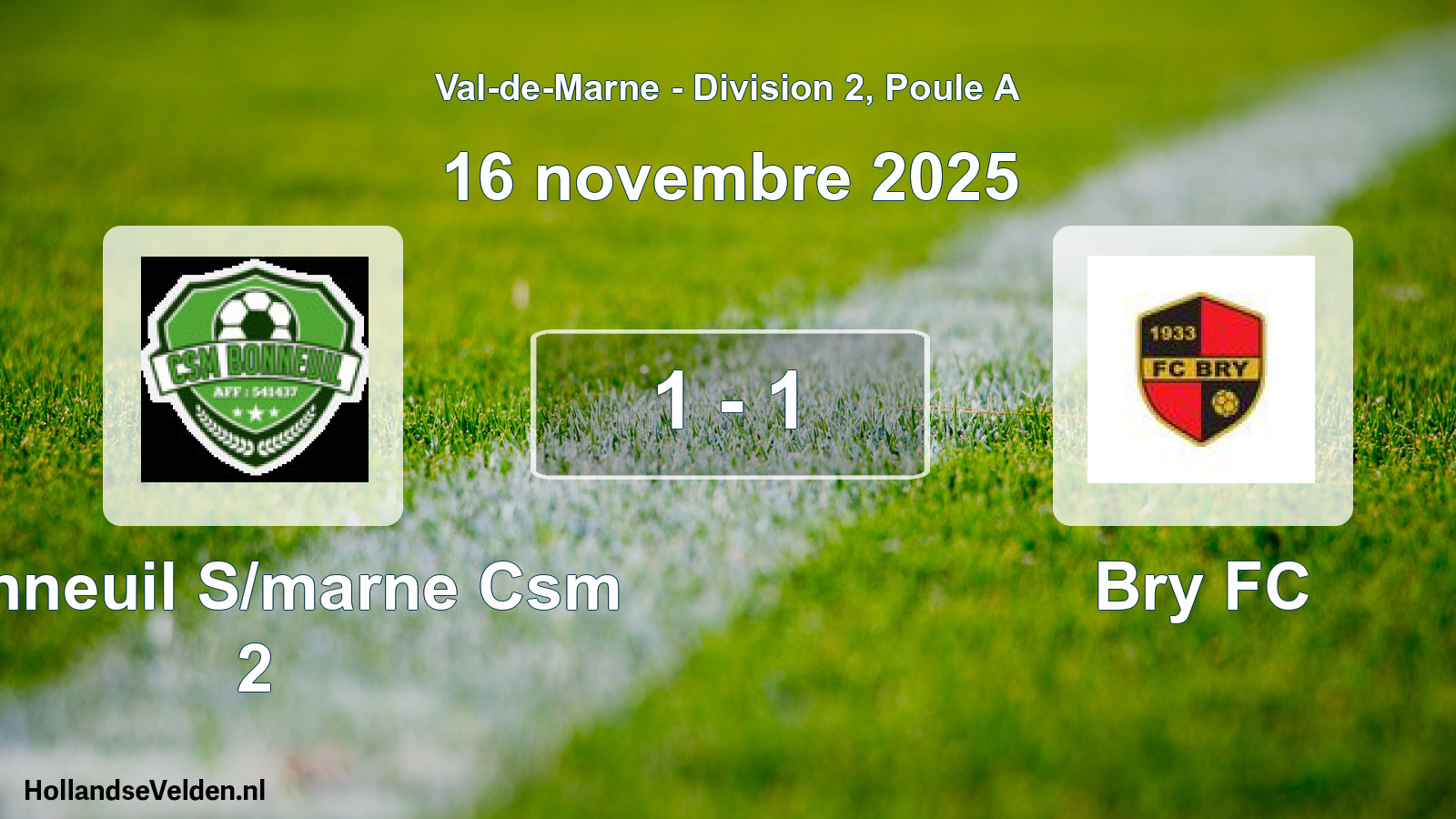Match joué: Bonneuil S/marne Csm 2 - Bry FC 1 - 1 (16 novembre 2025)