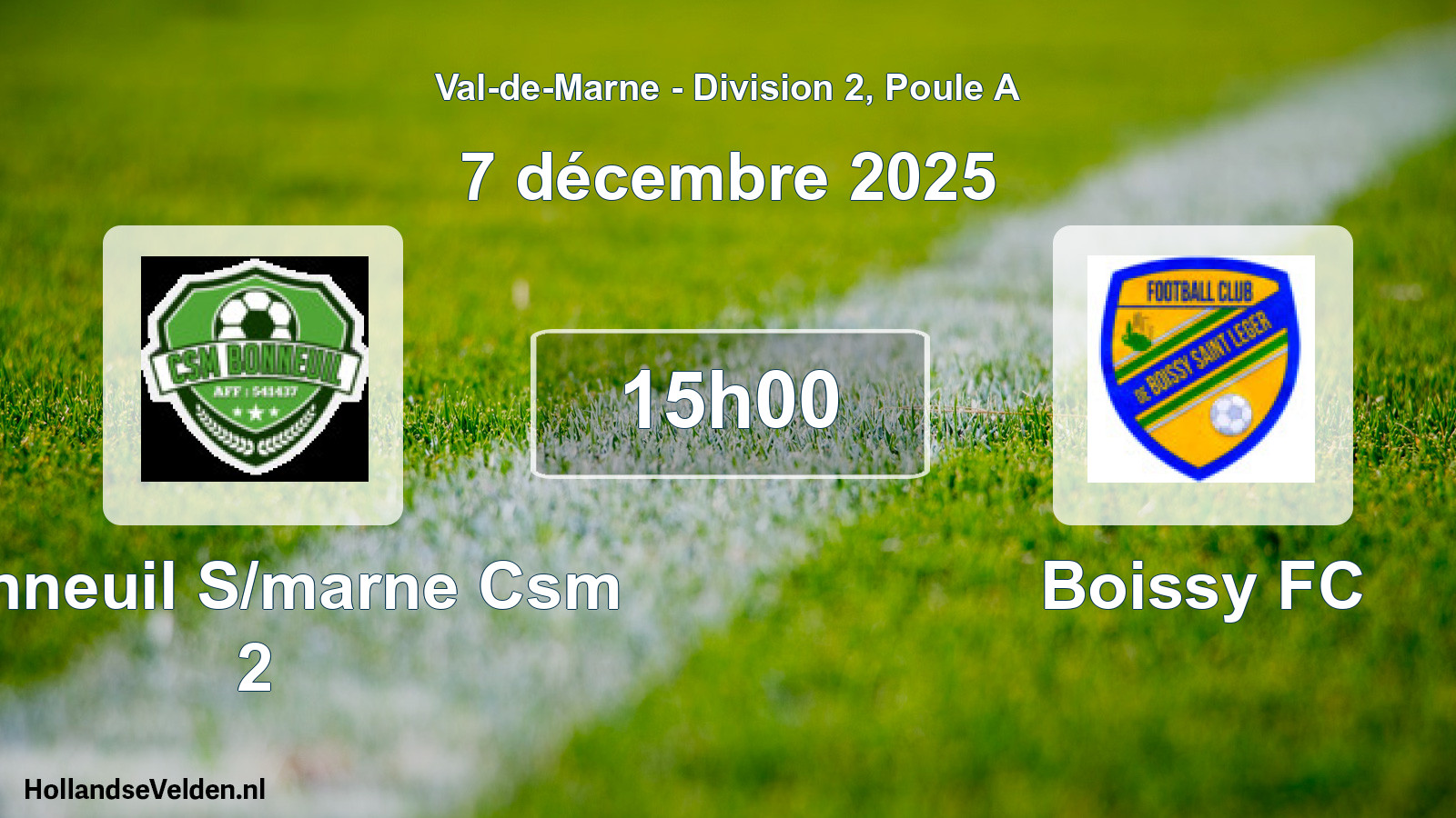 Match programmé: Bonneuil S/marne Csm 2 - Boissy FC (7 décembre 2025)