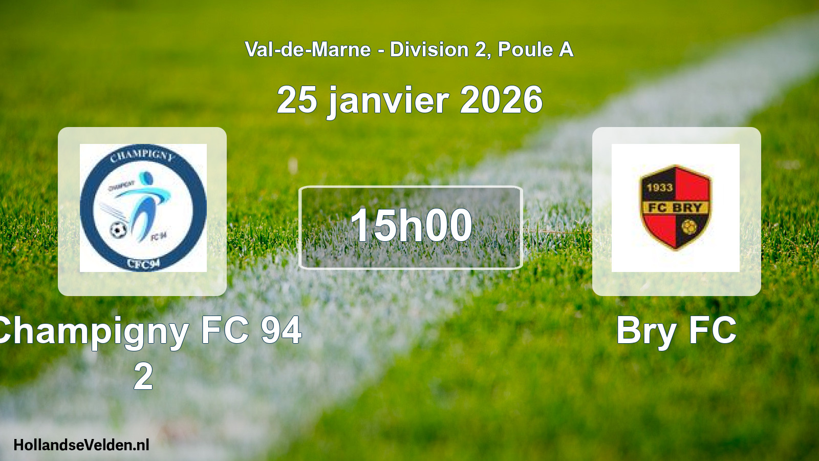 Match programmé: Champigny FC 94 2 - Bry FC (25 janvier 2026)