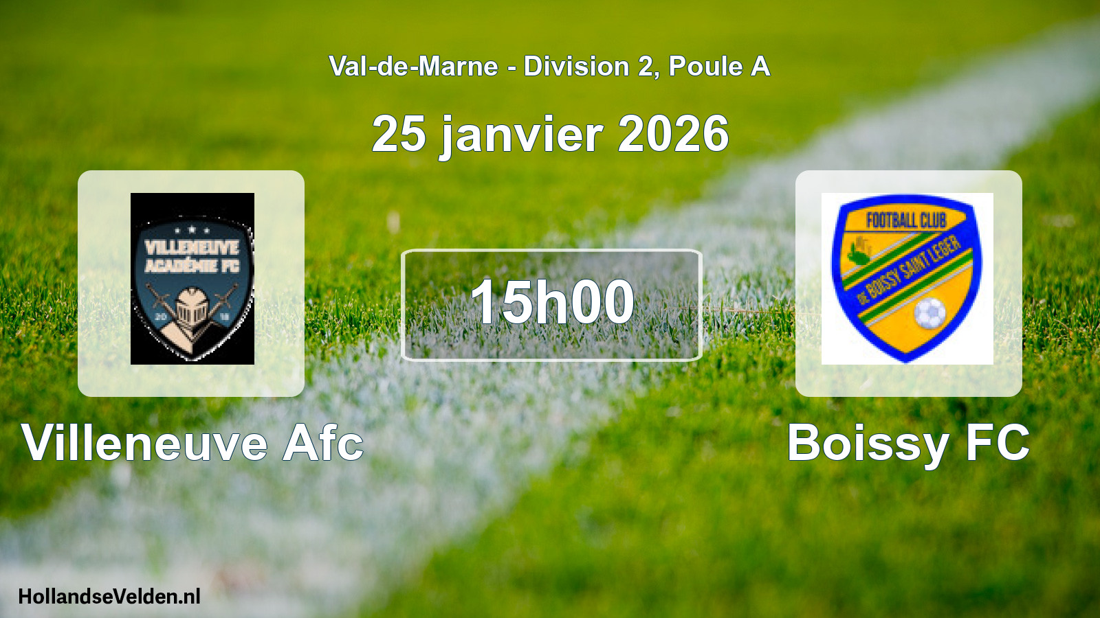 Match programmé: Villeneuve Afc - Boissy FC (25 janvier 2026)