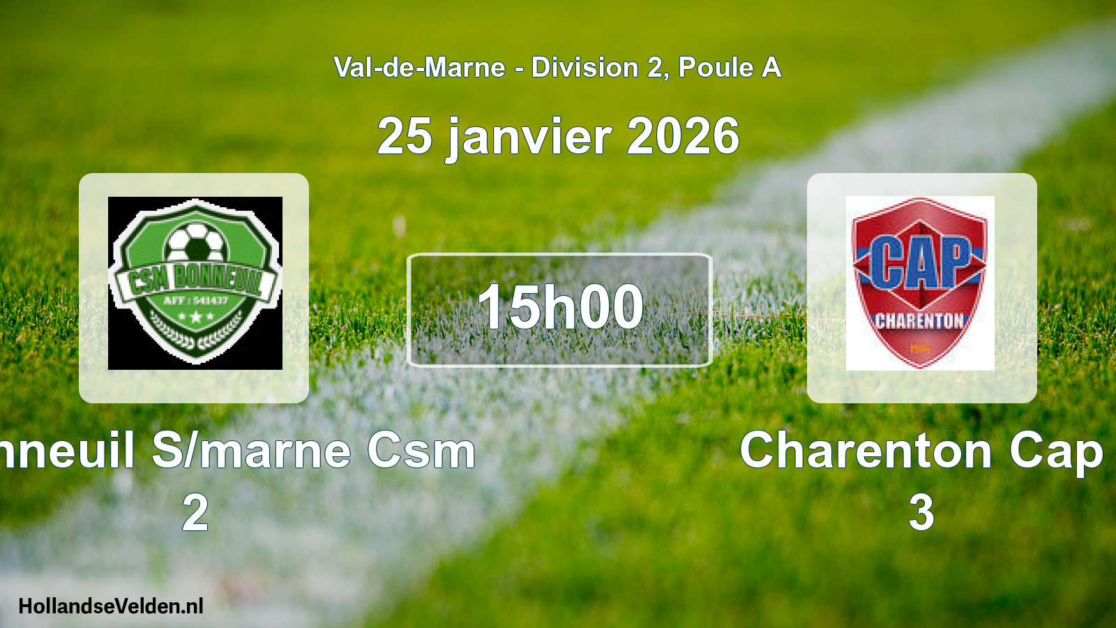 Scheduled Match: Bonneuil S/marne Csm 2 - Charenton Cap 3 (25 January 2026)