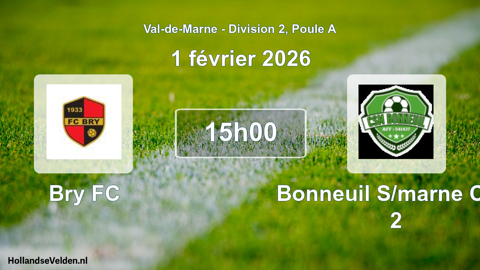 Match programmé: Bry FC - Bonneuil S/marne Csm 2 (1 février 2026)