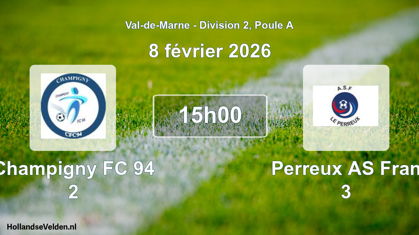 Match programmé: Champigny FC 94 2 - Perreux AS Fran 3 (8 février 2026)