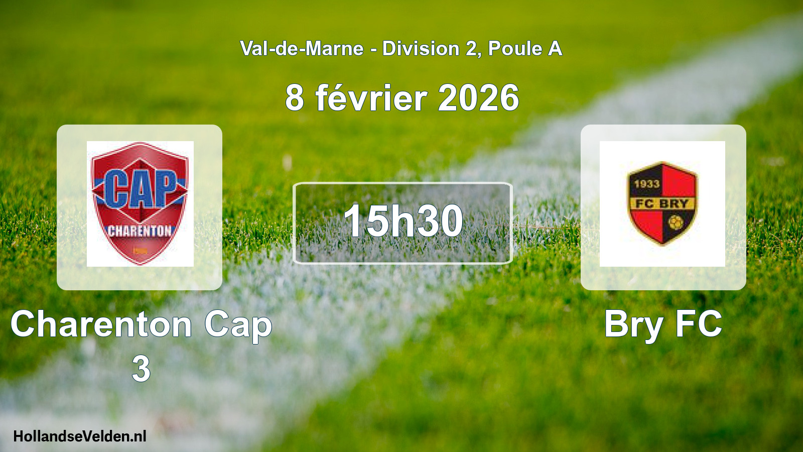 Match programmé: Charenton Cap 3 - Bry FC (8 février 2026)