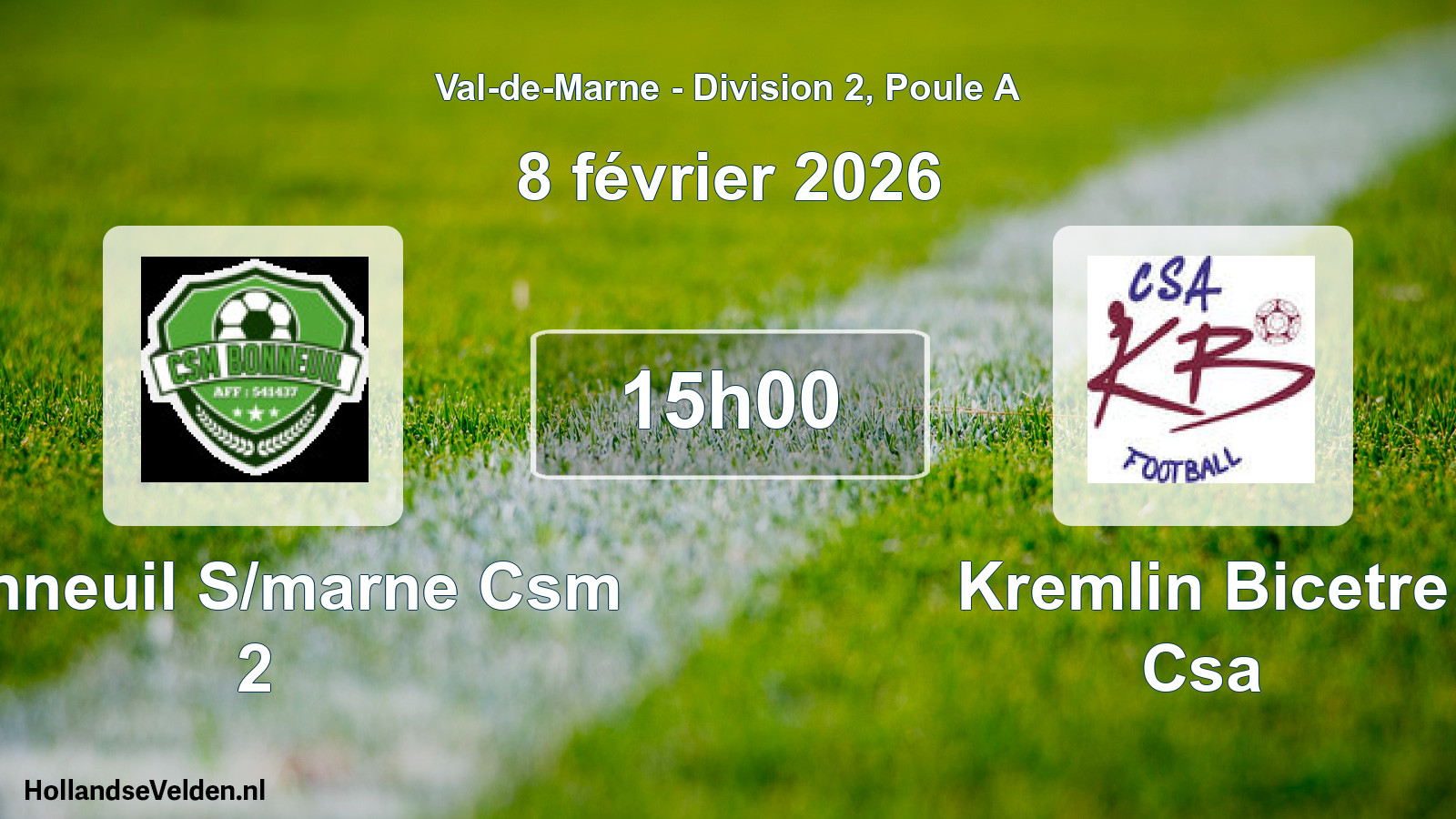 Match programmé: Bonneuil S/marne Csm 2 - Kremlin Bicetre Csa (8 février 2026)