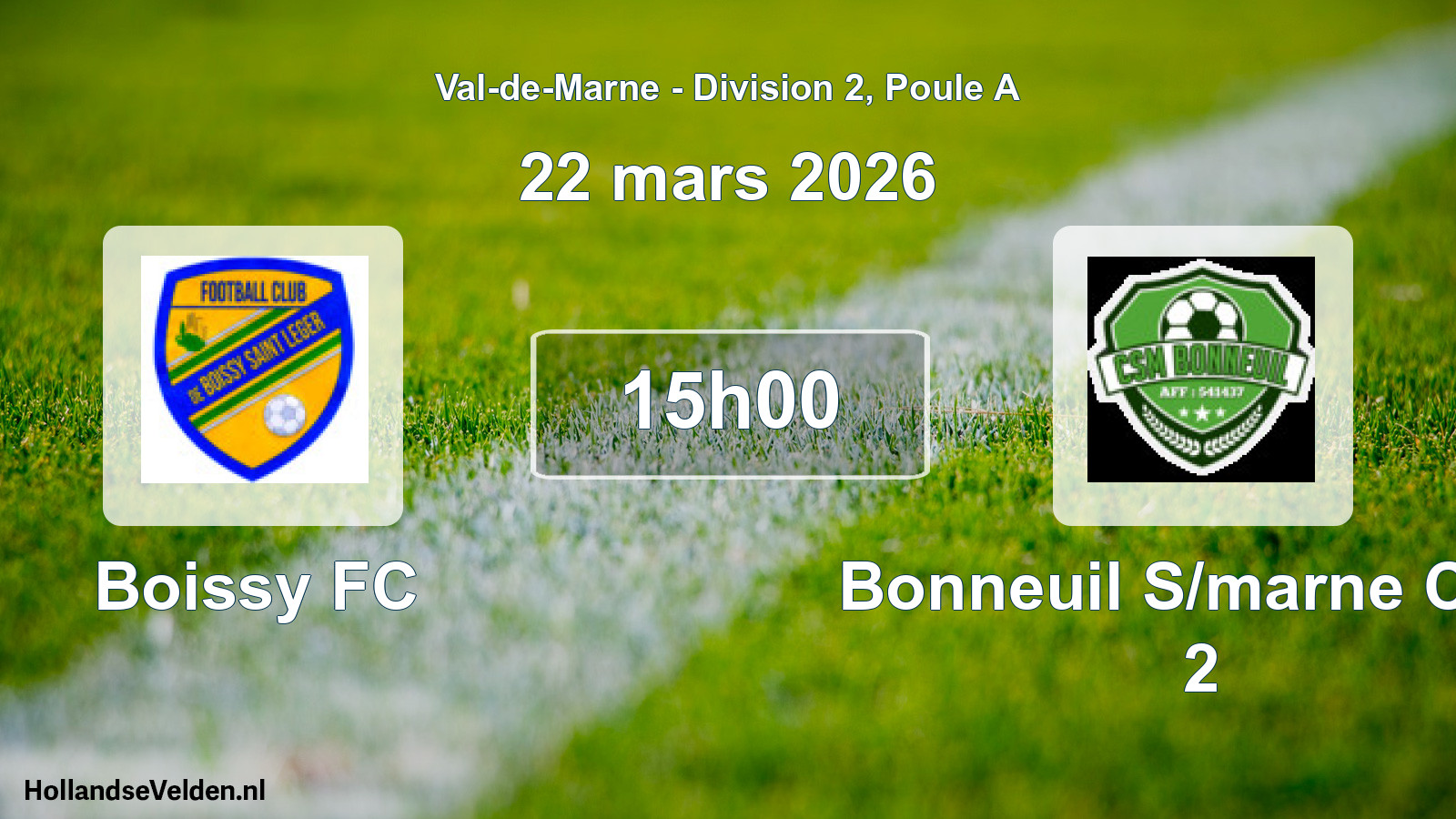 Match programmé: Boissy FC - Bonneuil S/marne Csm 2 (22 mars 2026)