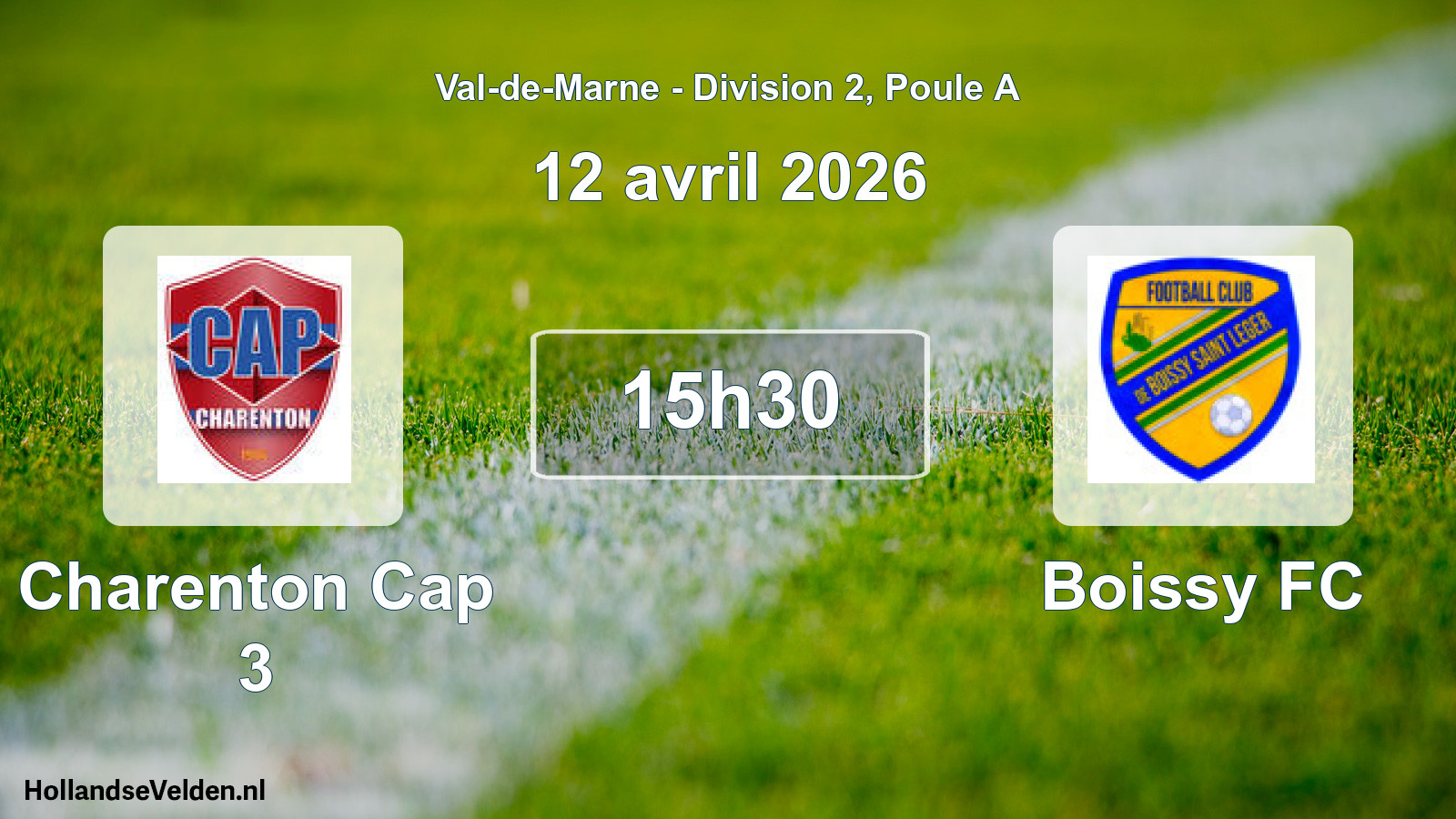 Match programmé: Charenton Cap 3 - Boissy FC (12 avril 2026)