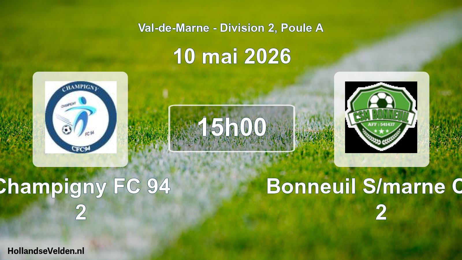 Match programmé: Champigny FC 94 2 - Bonneuil S/marne Csm 2 (10 mai 2026)