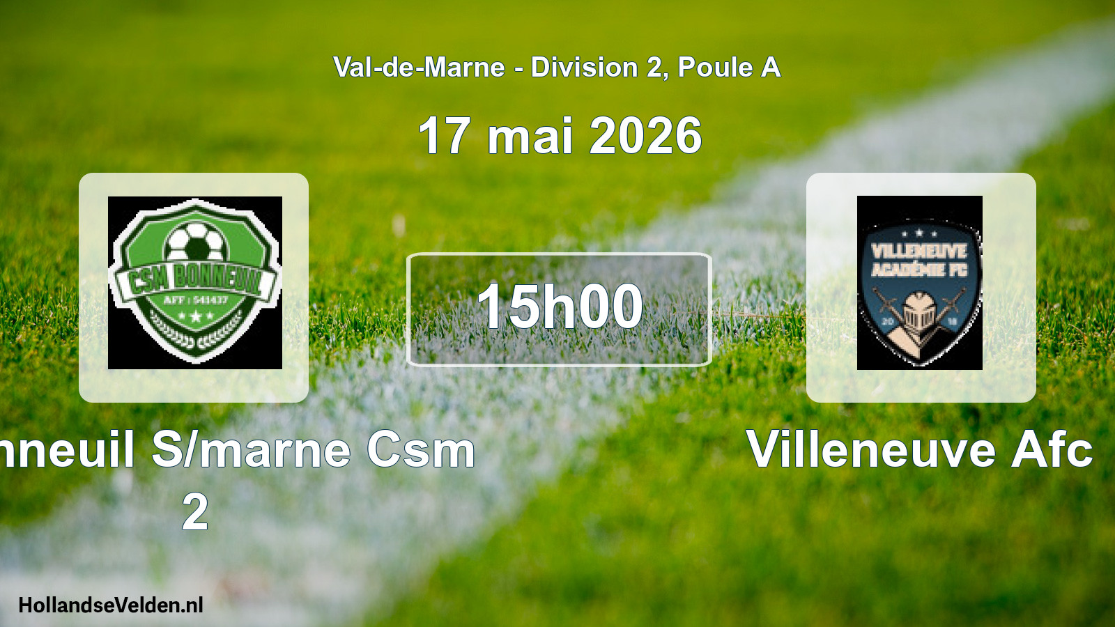 Match programmé: Bonneuil S/marne Csm 2 - Villeneuve Afc (17 mai 2026)