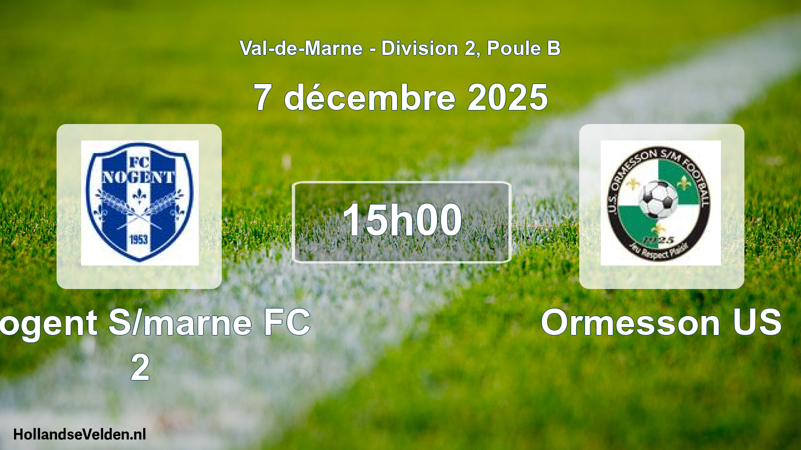 Match programmé: Nogent S/marne FC 2 - Ormesson US (7 décembre 2025)