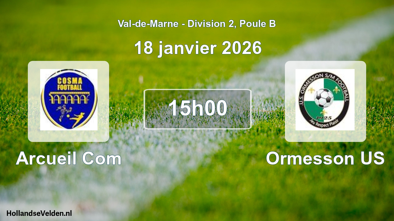 Match programmé: Arcueil Com - Ormesson US (18 janvier 2026)
