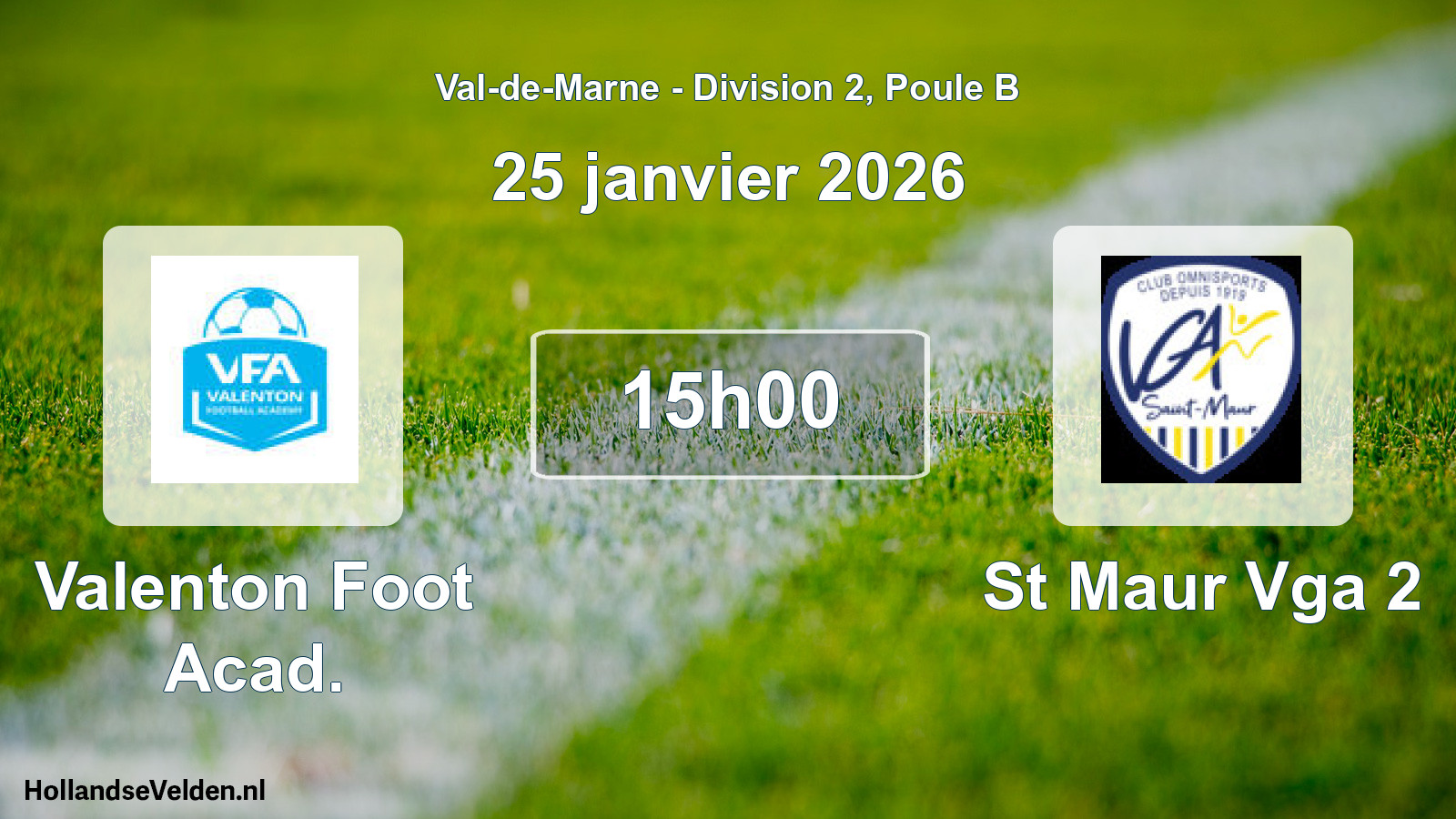 Match programmé: Valenton Foot Acad. - St Maur Vga 2 (25 janvier 2026)