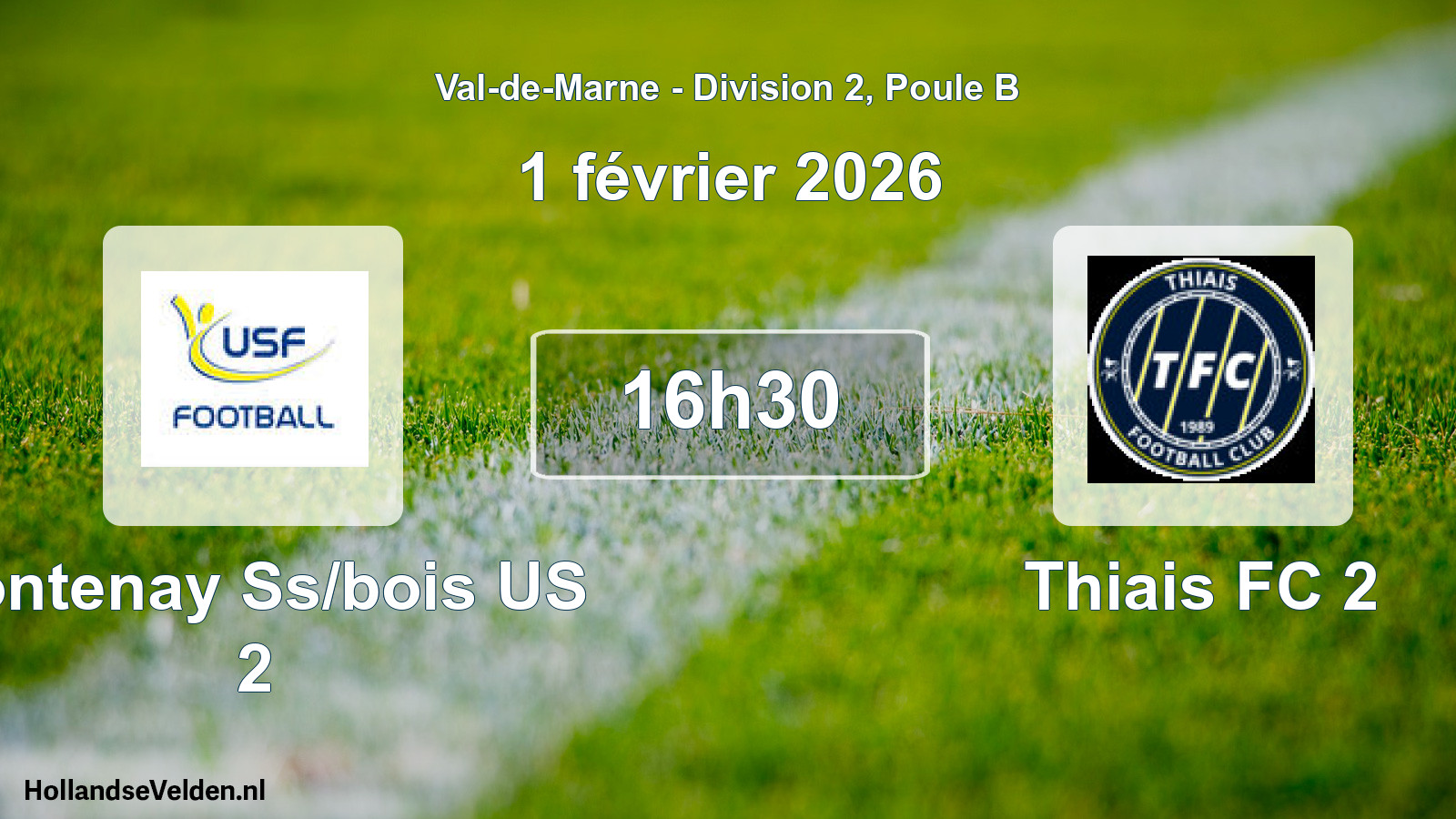 Match programmé: Fontenay Ss/bois US 2 - Thiais FC 2 (1 février 2026)