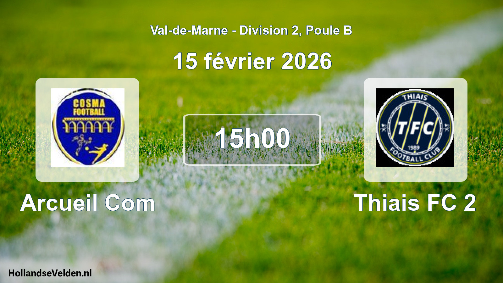 Match programmé: Arcueil Com - Thiais FC 2 (15 février 2026)