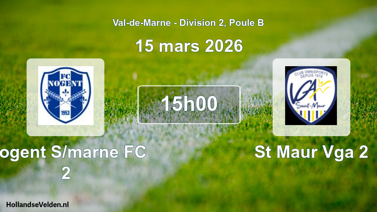 Geplande wedstrijd: Nogent S/marne FC 2 - St Maur Vga 2 (15 maart 2026)