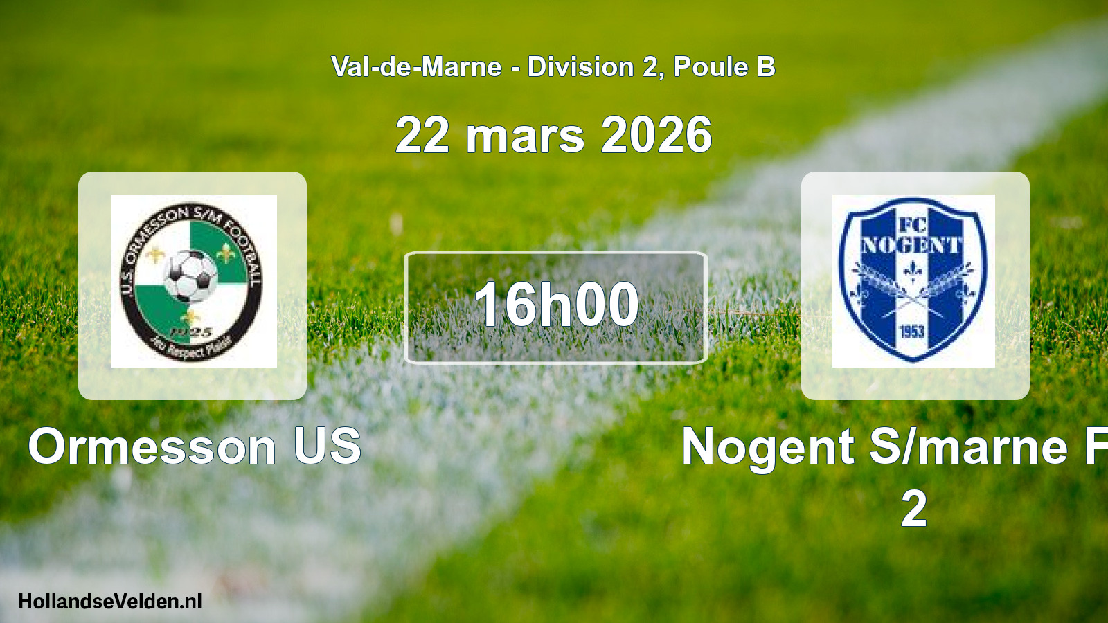 Match programmé: Ormesson US - Nogent S/marne FC 2 (22 mars 2026)