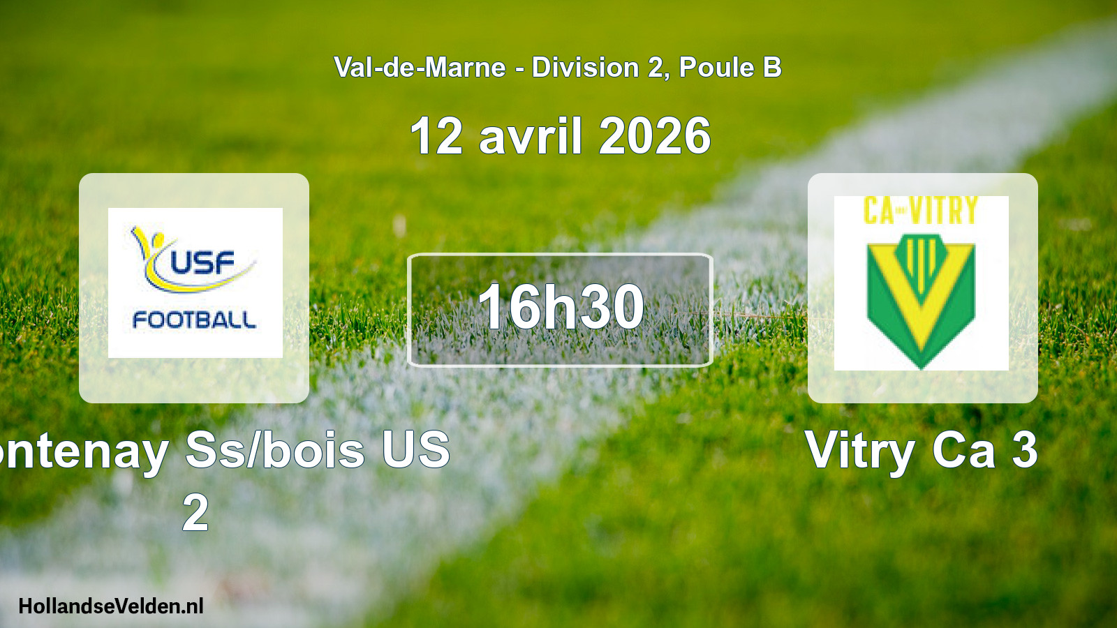 Match programmé: Fontenay Ss/bois US 2 - Vitry Ca 3 (12 avril 2026)