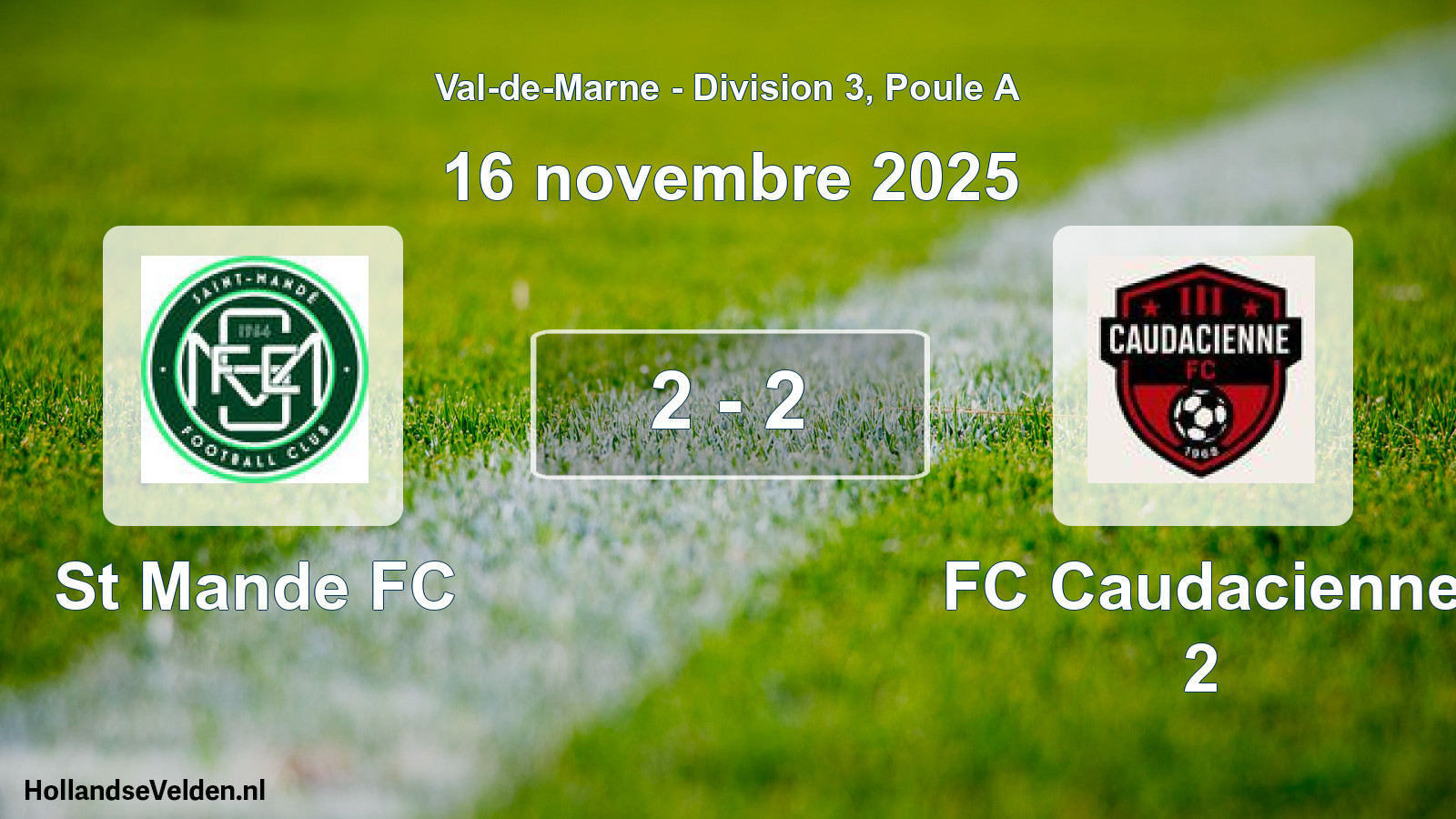 Match joué: St Mande FC - FC Caudacienne 2 2 - 2 (16 novembre 2025)