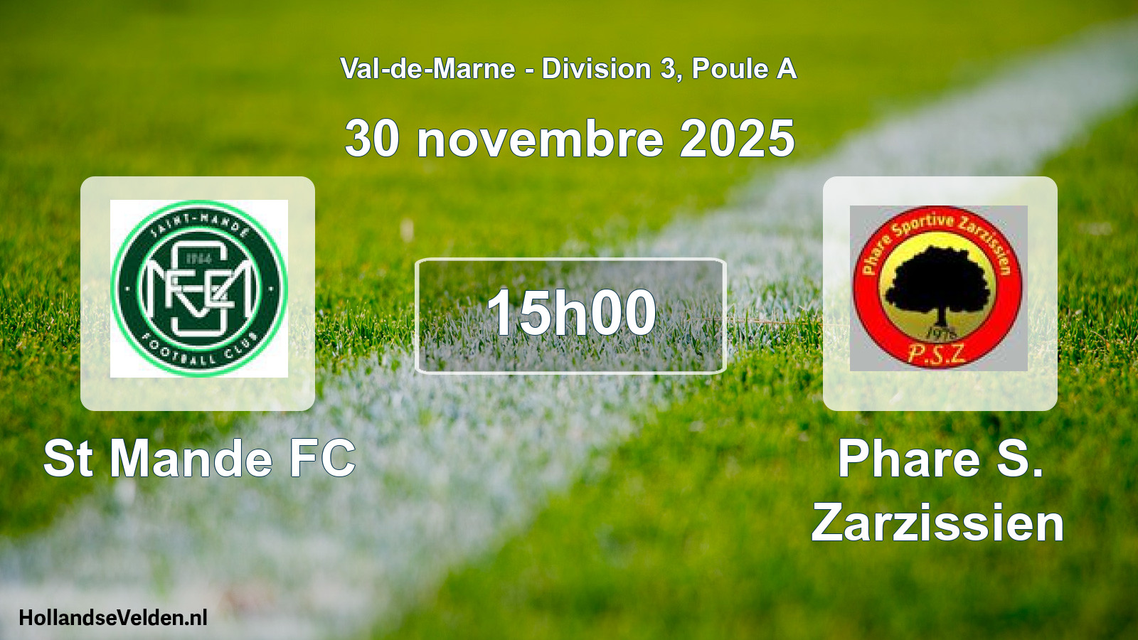 Match programmé: St Mande FC - Phare S. Zarzissien (30 novembre 2025)