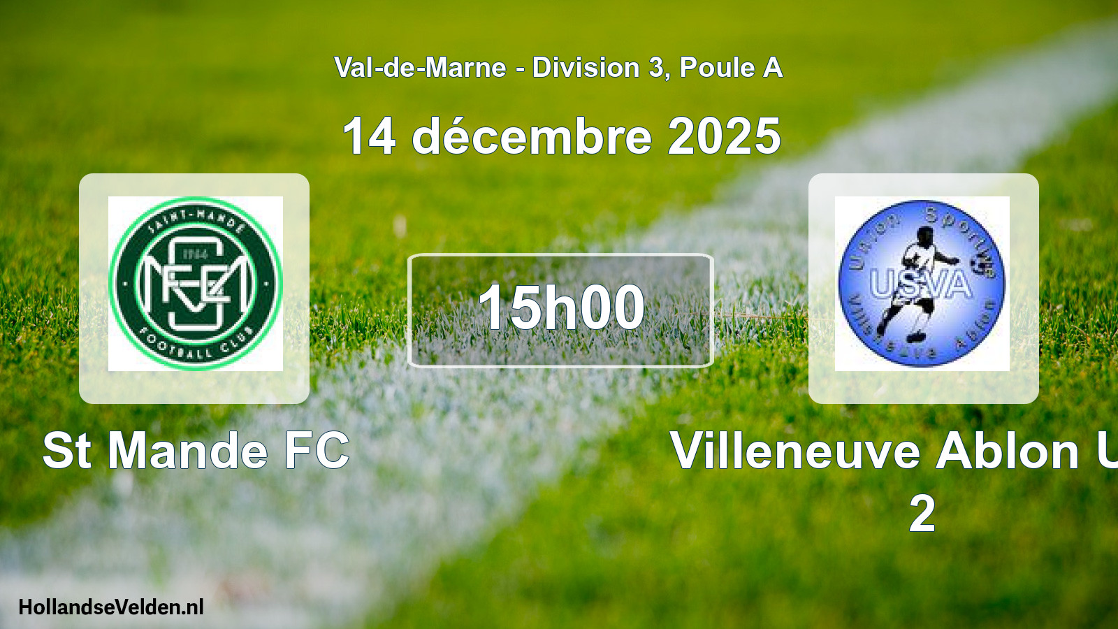 Match programmé: St Mande FC - Villeneuve Ablon U.s 2 (14 décembre 2025)