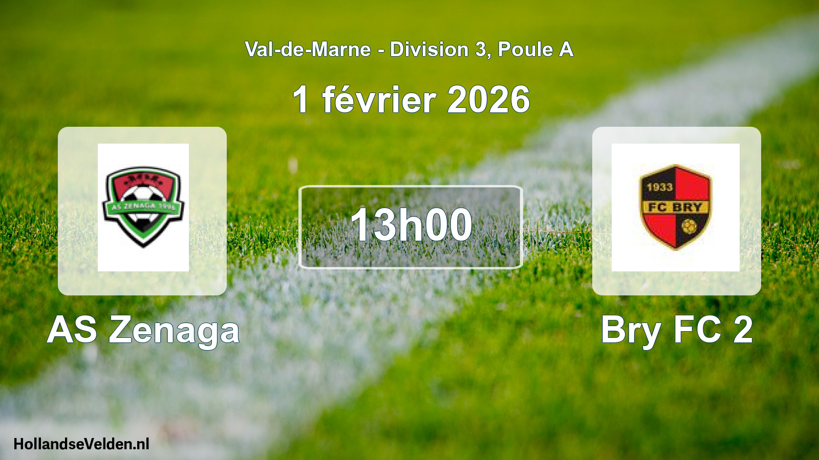Match programmé: AS Zenaga - Bry FC 2 (1 février 2026)