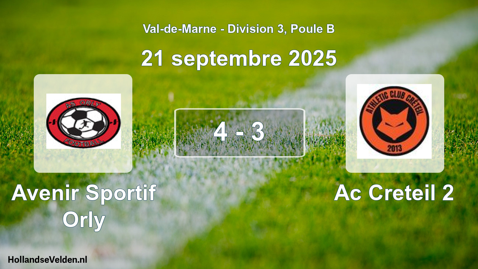 Match joué: Avenir Sportif Orly - Ac Creteil 2 4 - 3 (21 septembre 2025)