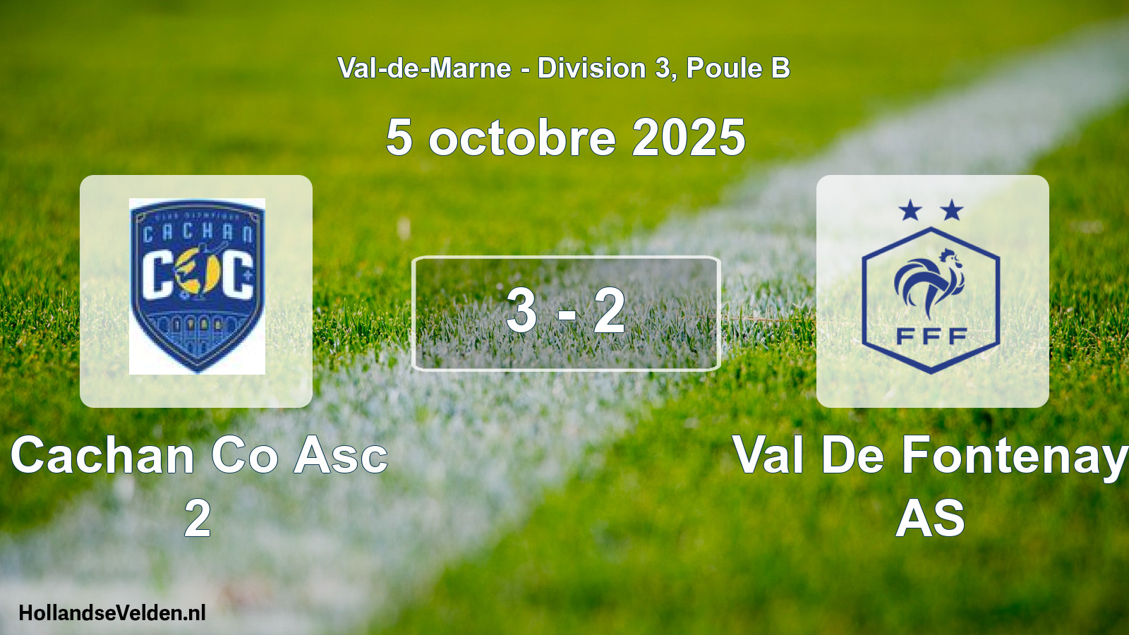 Total number of matches played: Cachan Co Asc 2 - Val De Fontenay AS 3 - 2 (5 October 2025)