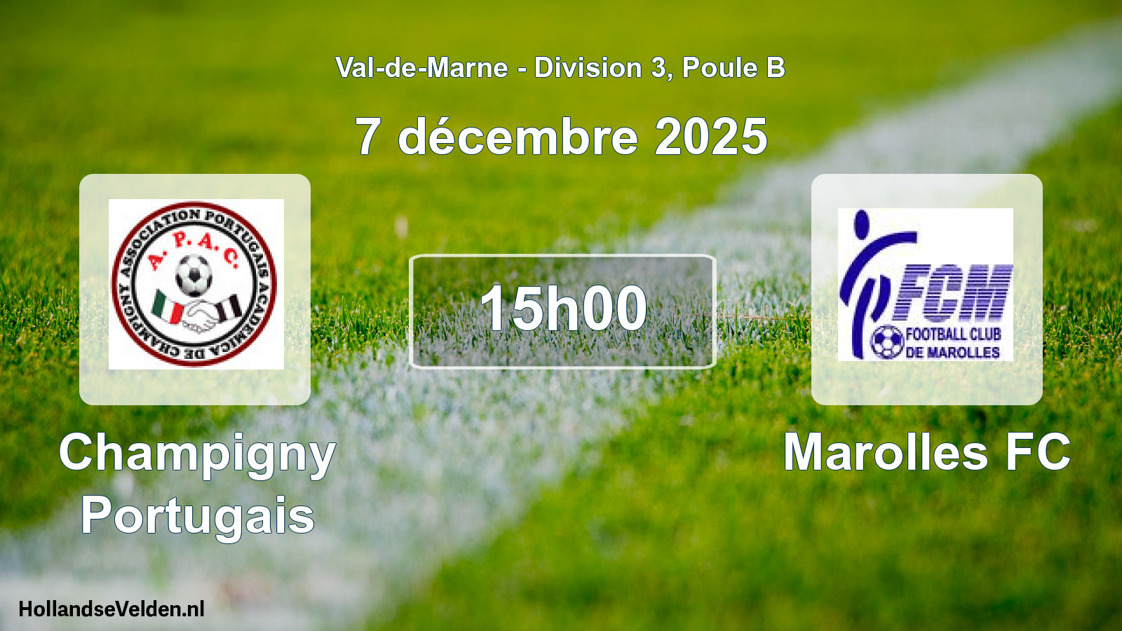 Match programmé: Champigny Portugais - Marolles FC (7 décembre 2025)