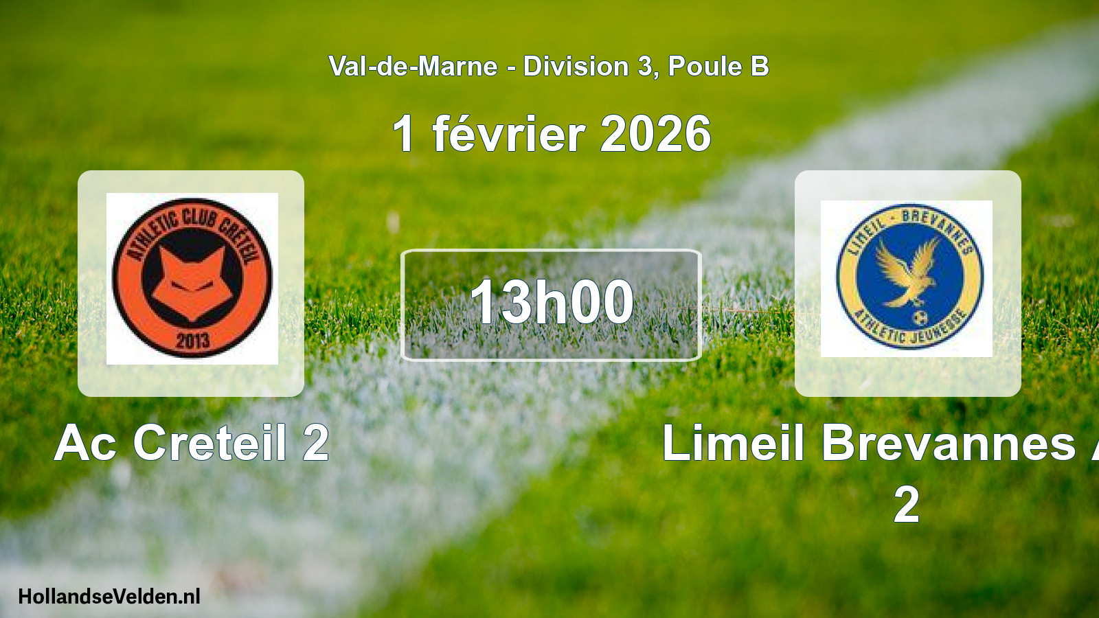Match programmé: Ac Creteil 2 - Limeil Brevannes A.j 2 (1 février 2026)