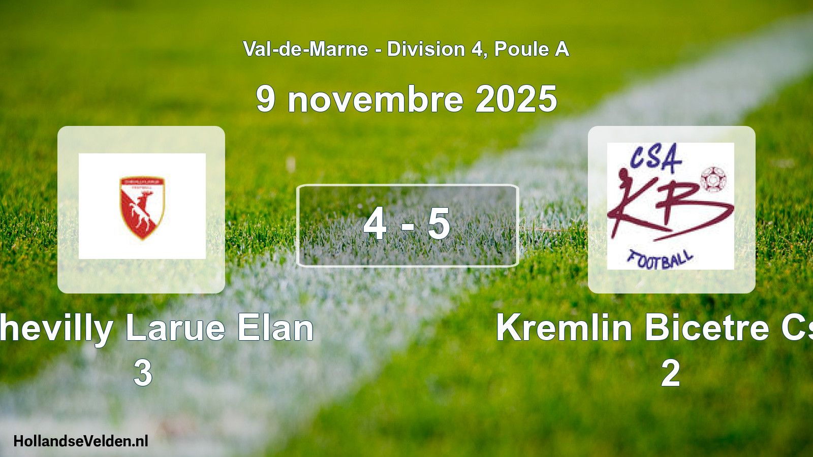 Match joué: Chevilly Larue Elan 3 - Kremlin Bicetre Csa 2 4 - 5 (9 novembre 2025)