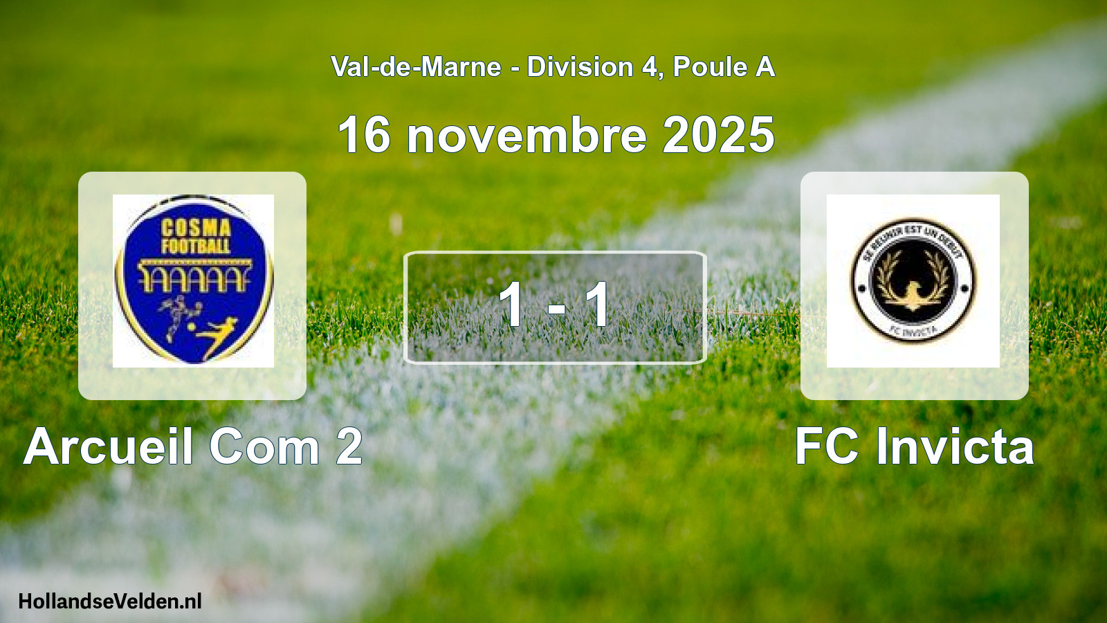 Gespeelde wedstrijd: Arcueil Com 2 - FC Invicta 1 - 1 (16 november 2025)