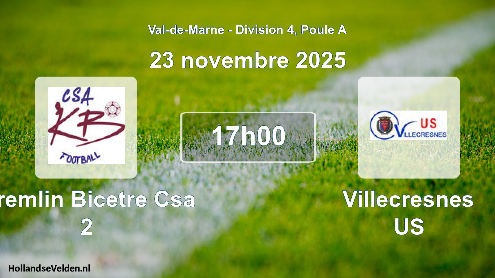 Match programmé: Kremlin Bicetre Csa 2 - Villecresnes US (23 novembre 2025)