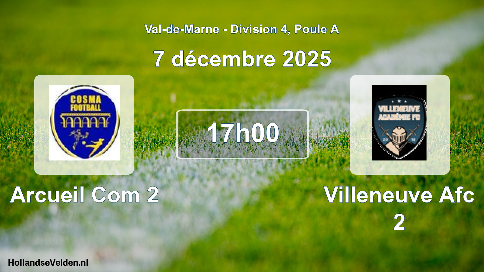 Geplande wedstrijd: Arcueil Com 2 - Villeneuve Afc 2 (7 december 2025)