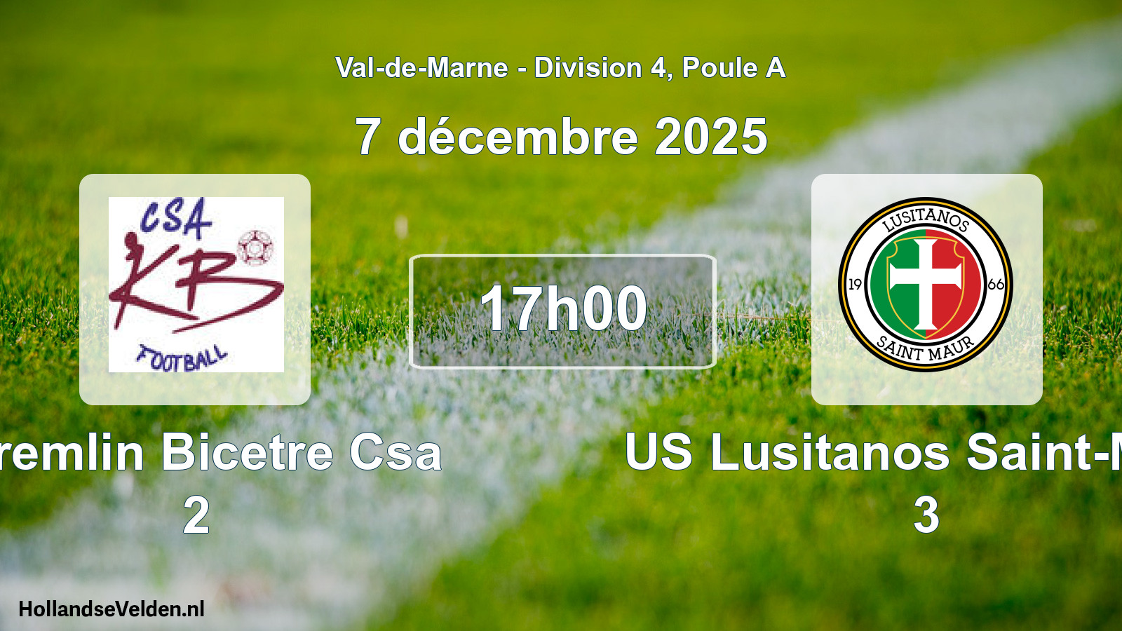 Match programmé: Kremlin Bicetre Csa 2 - US Lusitanos Saint-Maur 3 (7 décembre 2025)
