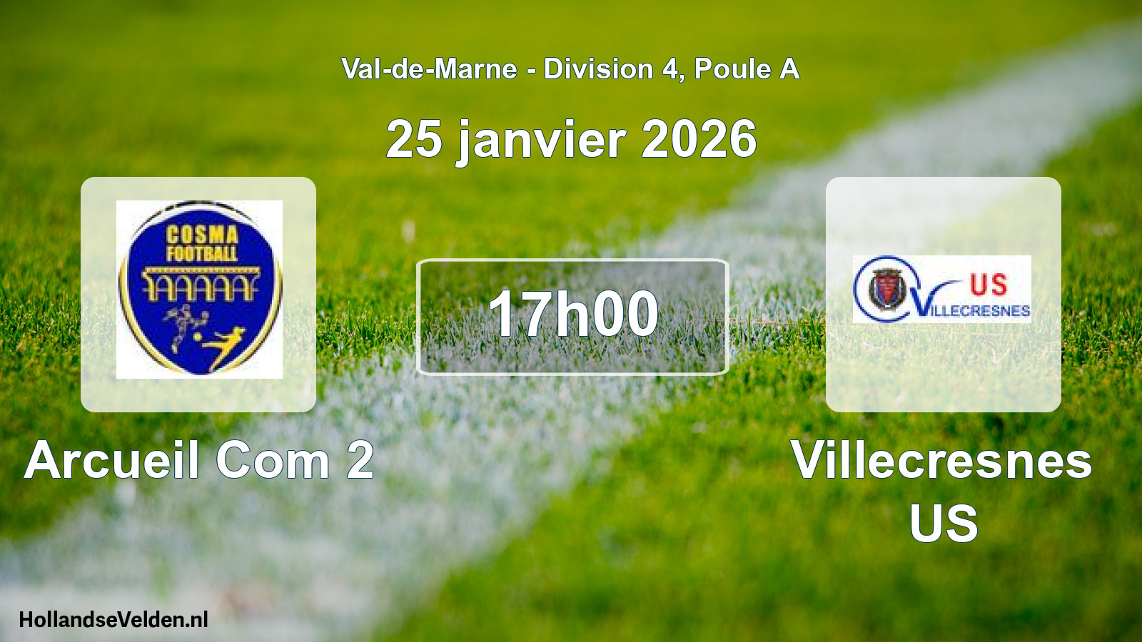 Match programmé: Arcueil Com 2 - Villecresnes US (25 janvier 2026)