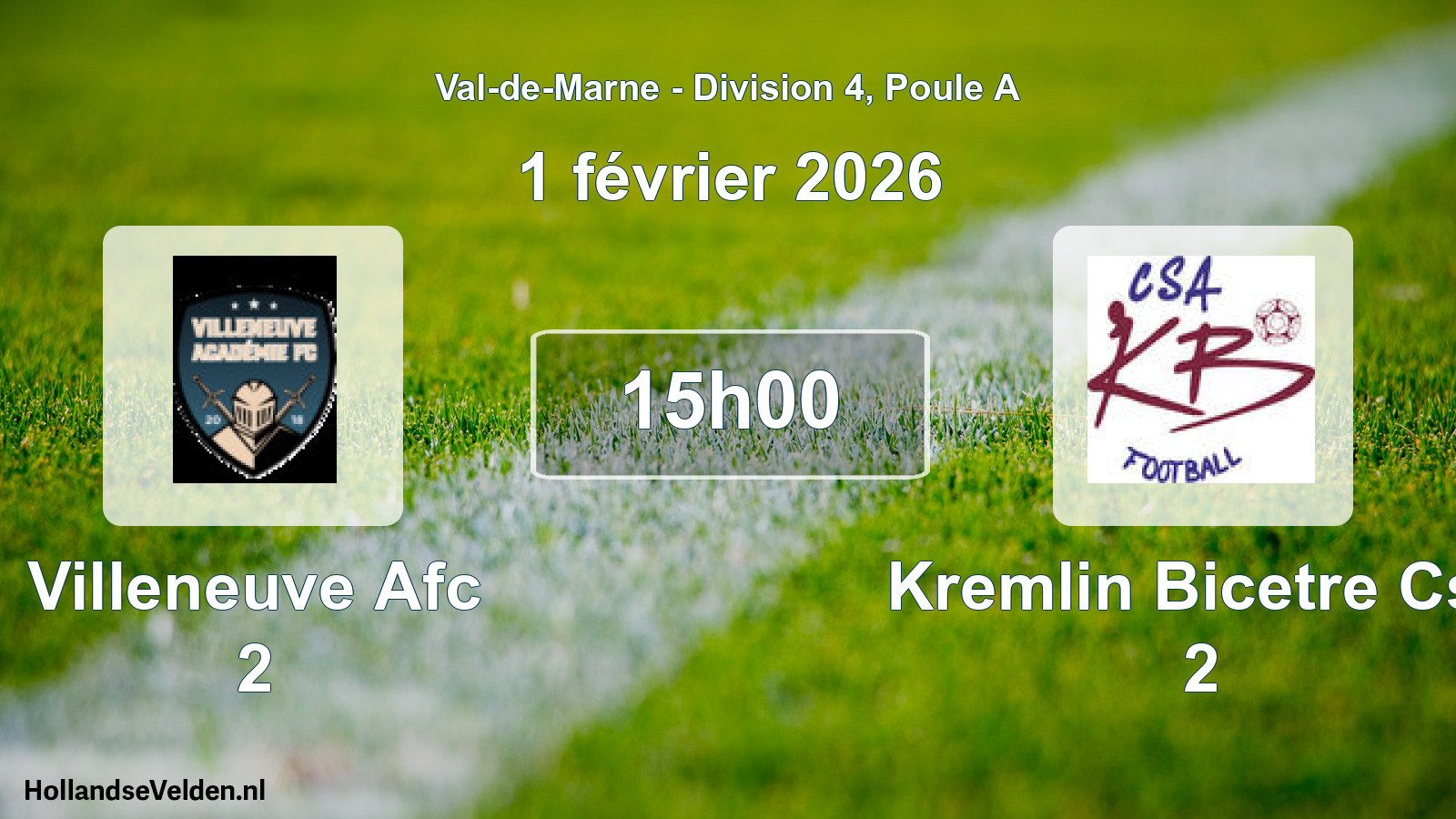 Geplande wedstrijd: Villeneuve Afc 2 - Kremlin Bicetre Csa 2 (1 februari 2026)