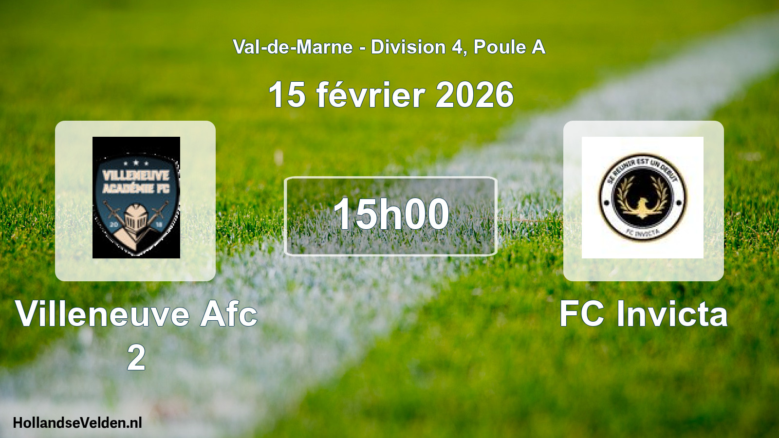 Match programmé: Villeneuve Afc 2 - FC Invicta (15 février 2026)