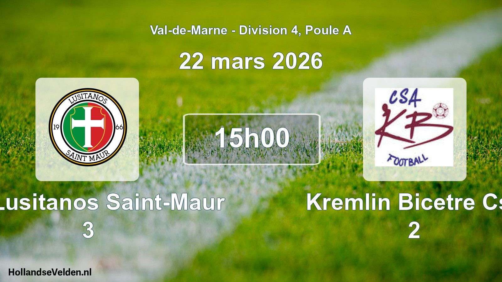 Match programmé: US Lusitanos Saint-Maur 3 - Kremlin Bicetre Csa 2 (22 mars 2026)