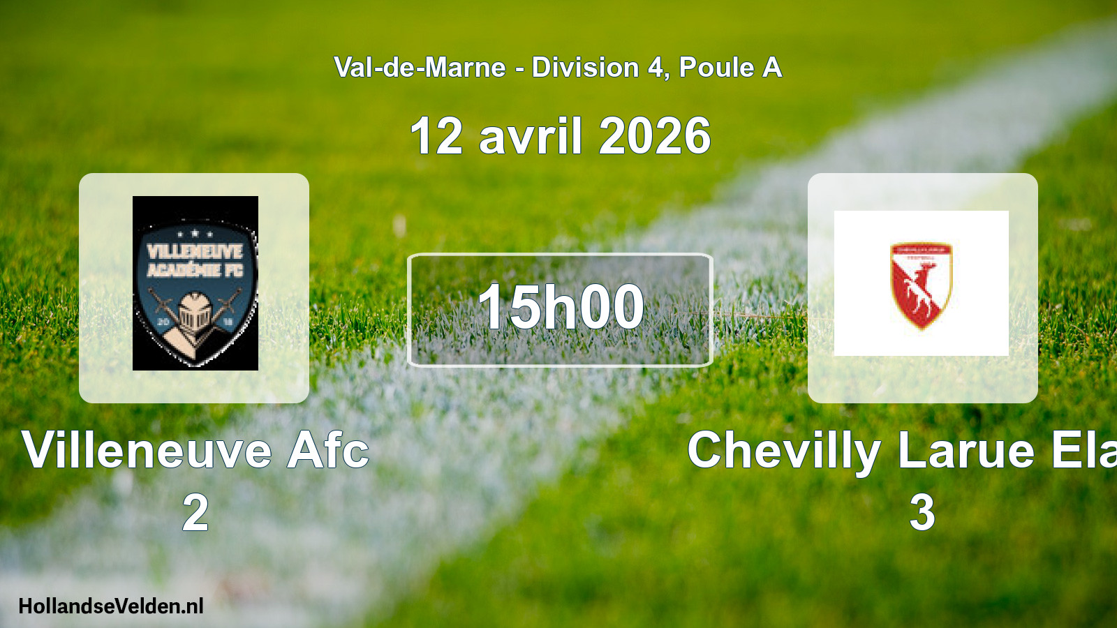 Match programmé: Villeneuve Afc 2 - Chevilly Larue Elan 3 (12 avril 2026)