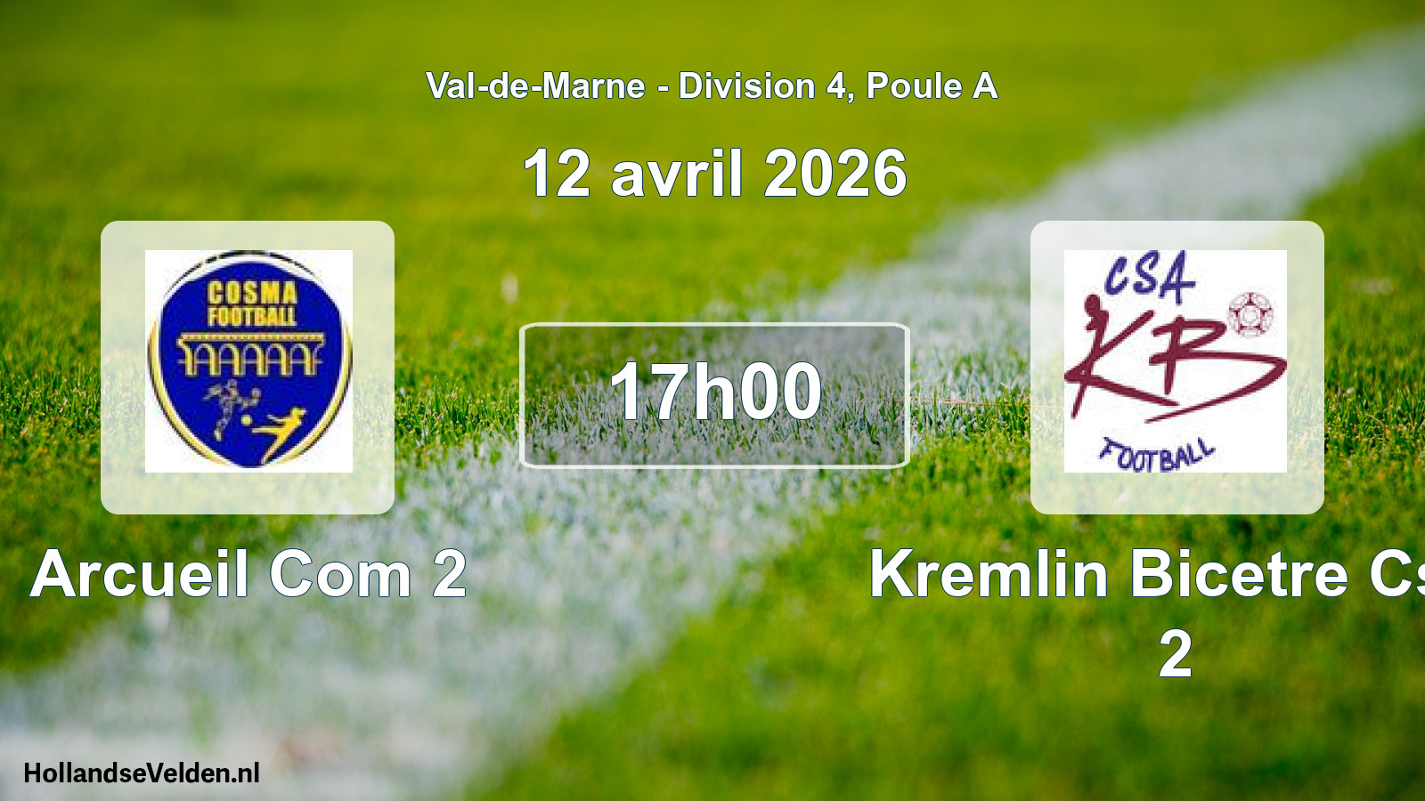 Match programmé: Arcueil Com 2 - Kremlin Bicetre Csa 2 (12 avril 2026)